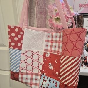 Patchwork Tote Bag - Pink and Red